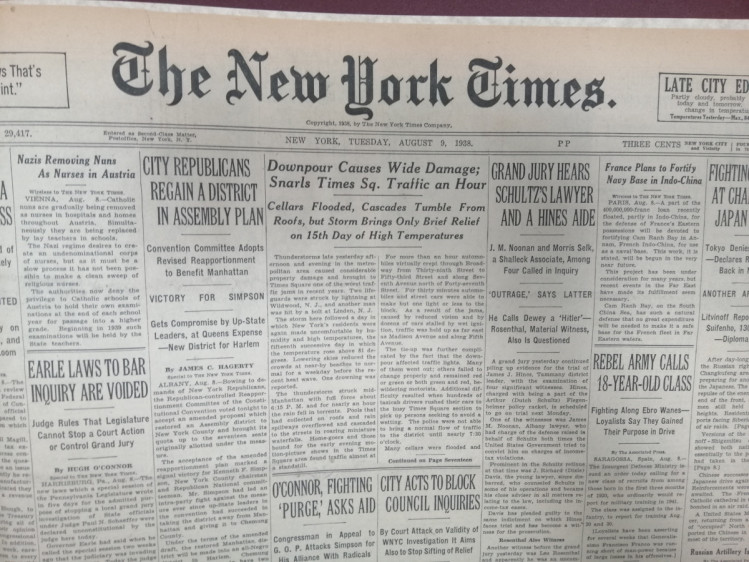 Оригінал газети New York Times, яка вийшла 9 серпня 1938 року