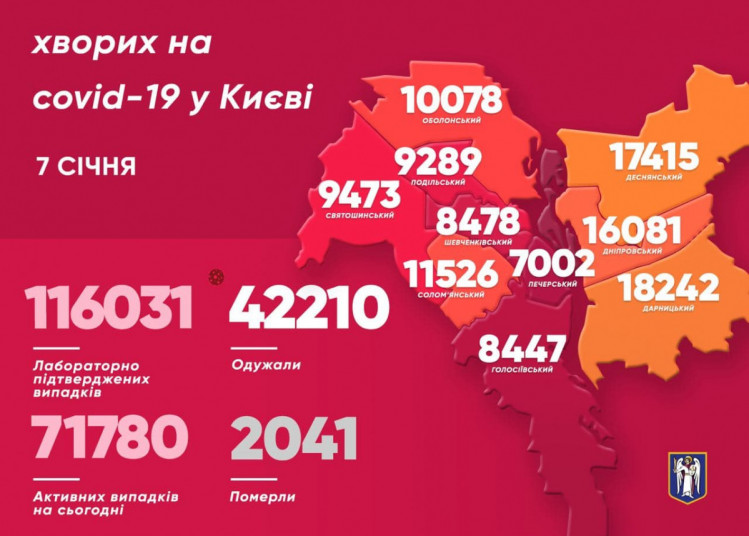 Захворюваність на коронавірус у Києві за районами