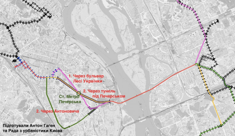 Карта трамвайниого маршруту через міст Патона