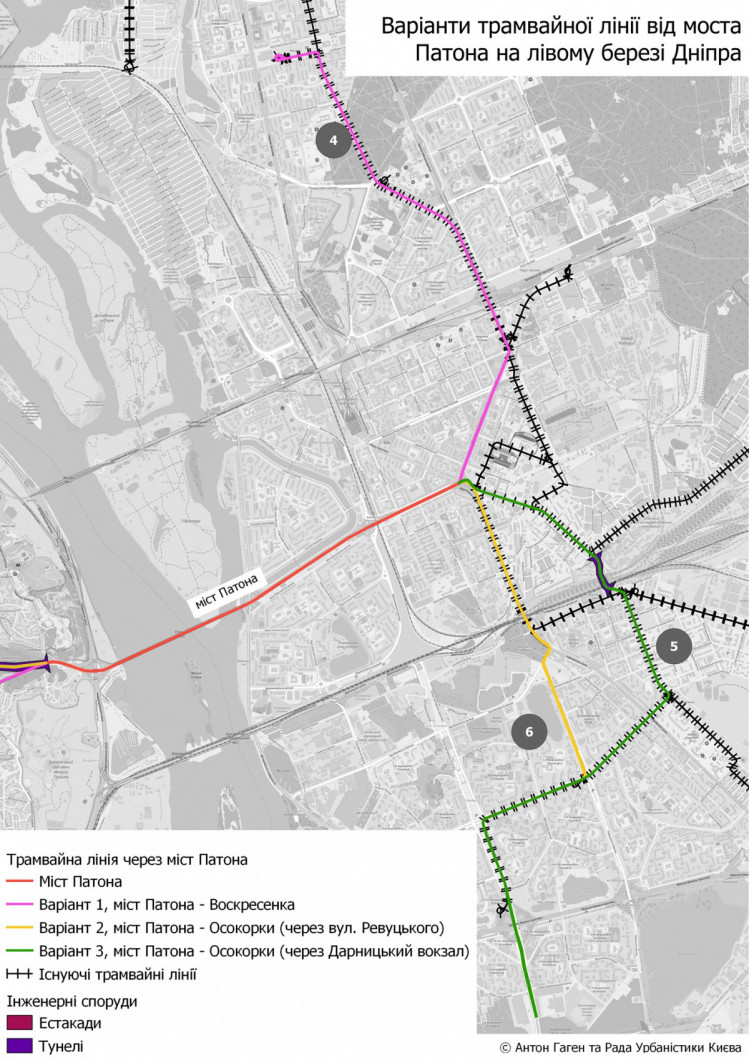 Схема трамвая на мості Патона