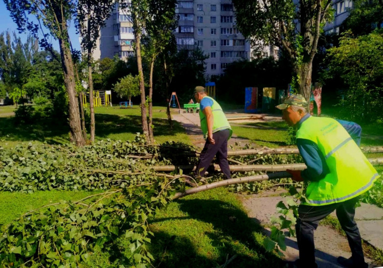 Коммунальщики убирают поваленные деревья
